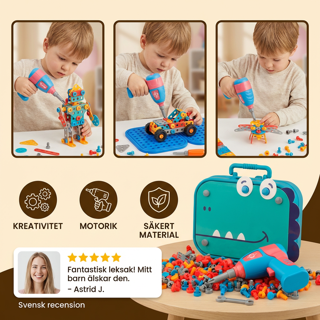 Hantverksbyggsats för barn i gullig dino-design