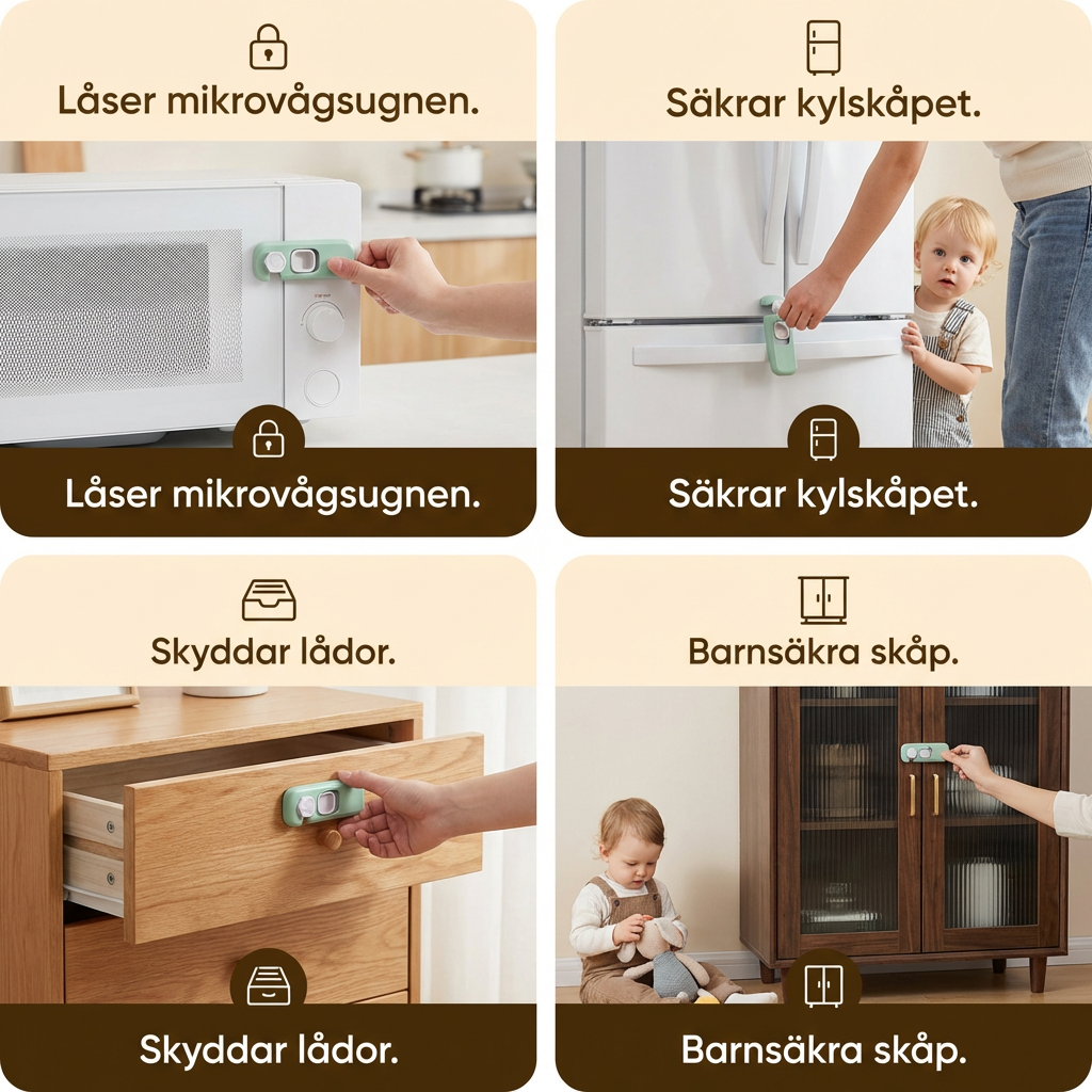 2-Pack Barnsäkerhetslås för Skåp, Kylskåp och Lådor – Multifunktionella Säkerhetslås för Bebisar och Barn