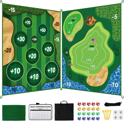 2i1 Golf Tränings- och Lekset – Inomhus- och Utomhus Svingmatta med Målvägg och Klubb