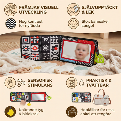 Interaktiv Spegelbok för Baby – Hopfällbar och Tvättbar Mjuk Tygleksak