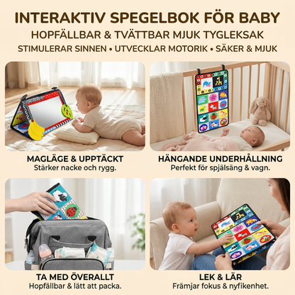 Interaktiv Spegelbok för Baby – Hopfällbar och Tvättbar Mjuk Tygleksak