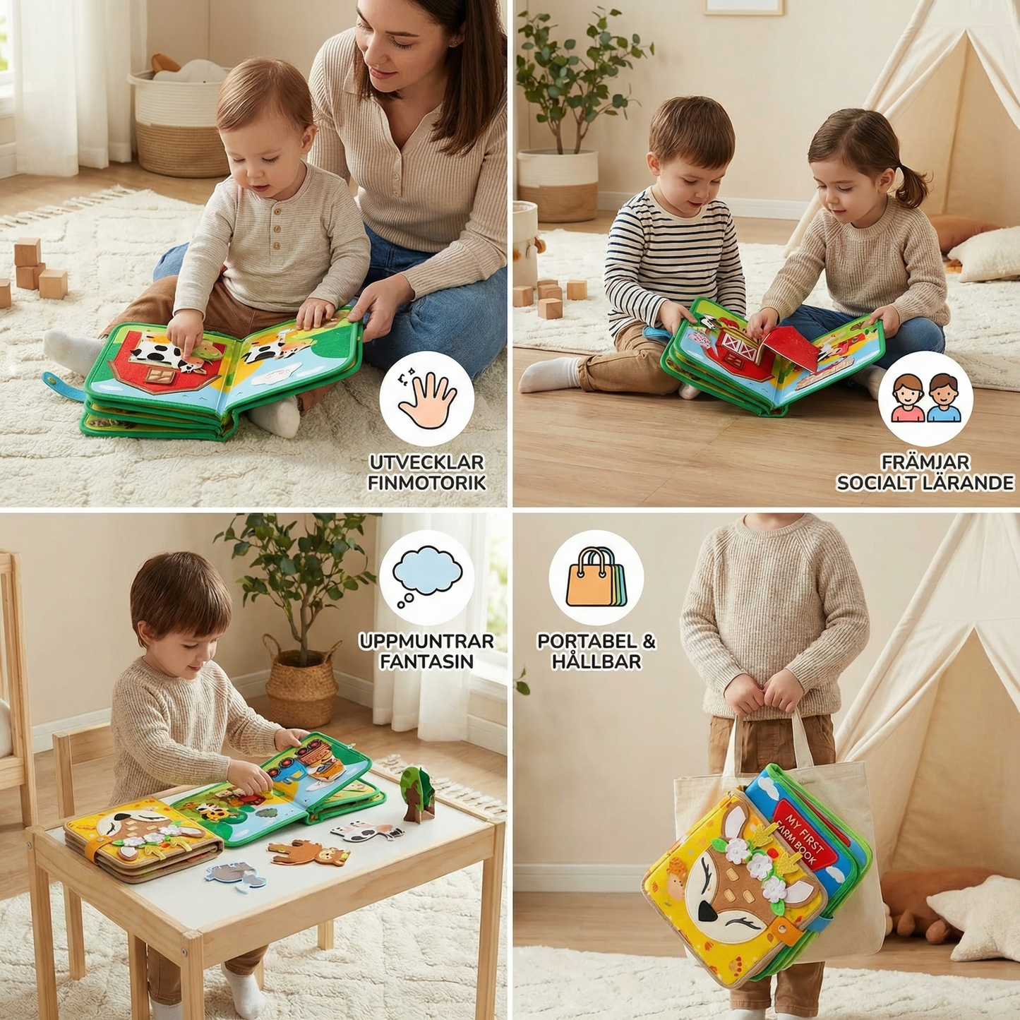 3-delad Montessori lek- och sagolärbok