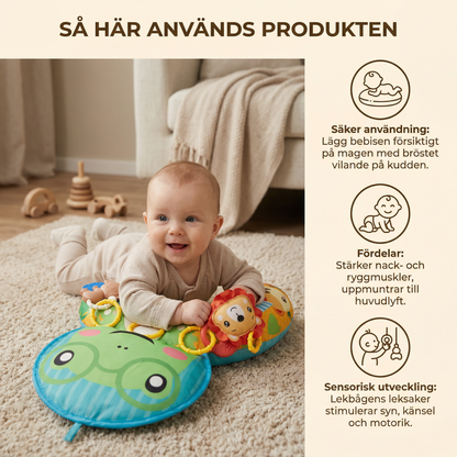 Träningskudde för bebisar för magläge med lekbåge – Främjar sensorik och tidig utveckling