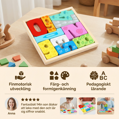 Pedagogiskt Träpussel för Barn – Matchning av Former och Färger, Leksak för Finmotorisk Utveckling