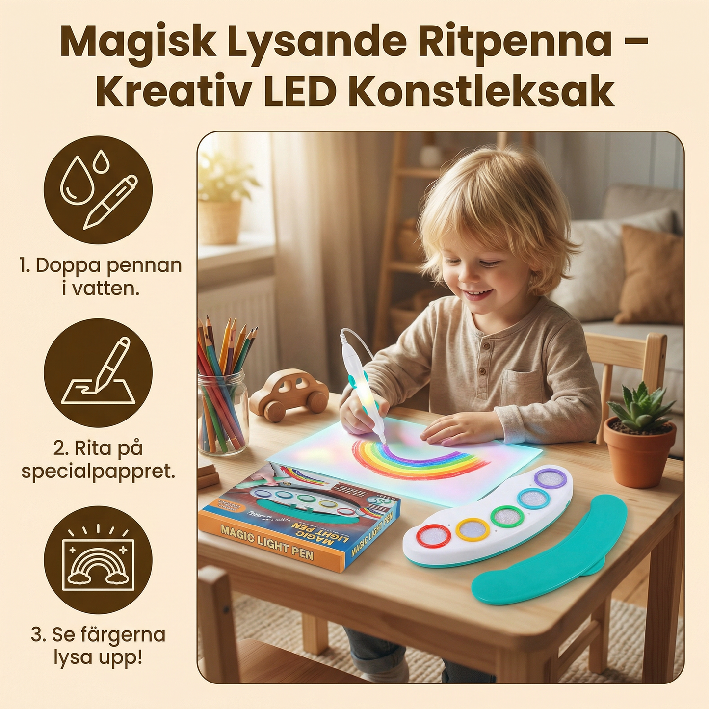 Magisk Lysande Ritpenna för Barn – Kreativ LED Konstleksak med Musik och Ljuseffekter