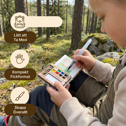 Mini Reseakvarellpalett – Fickformat Målarset med Kompakt Träetui
