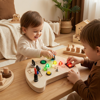 LED Controller Busy Board i Trä – Montessori Leksak för Att Främja Motorik