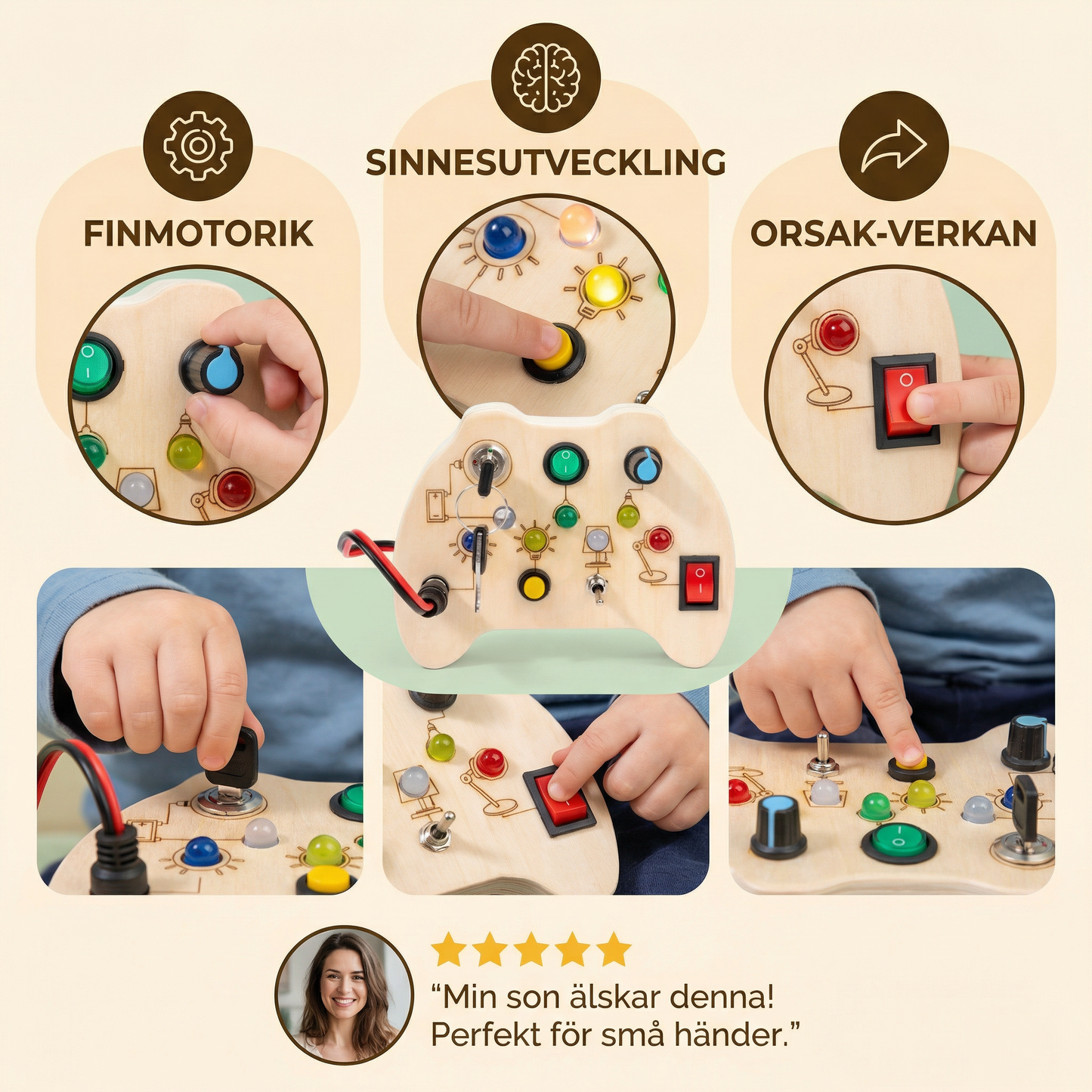 LED Controller Busy Board i Trä – Montessori Leksak för Att Främja Motorik