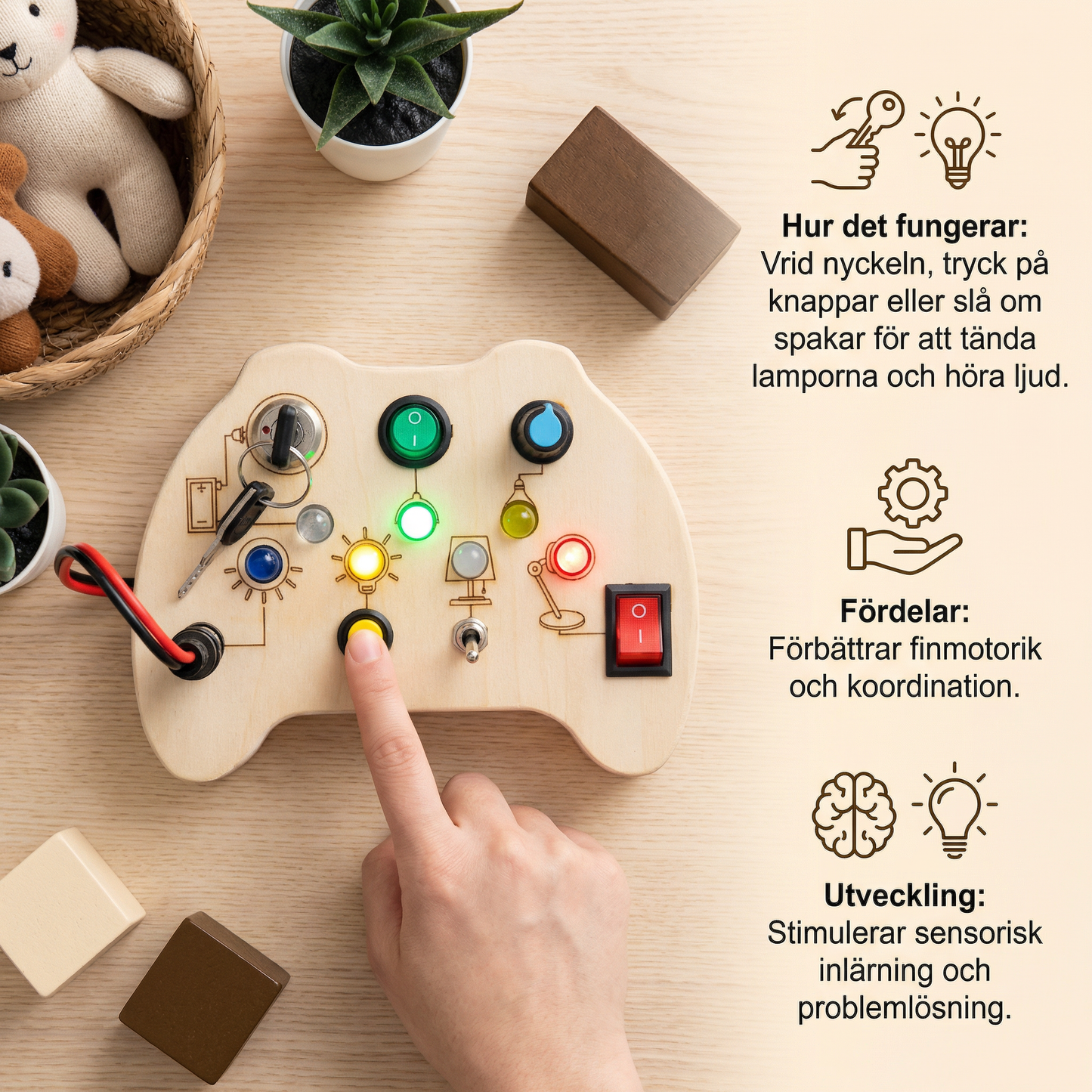 LED Controller Busy Board i Trä – Montessori Leksak för Att Främja Motorik