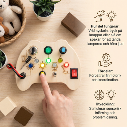 LED Controller Busy Board i Trä – Montessori Leksak för Att Främja Motorik