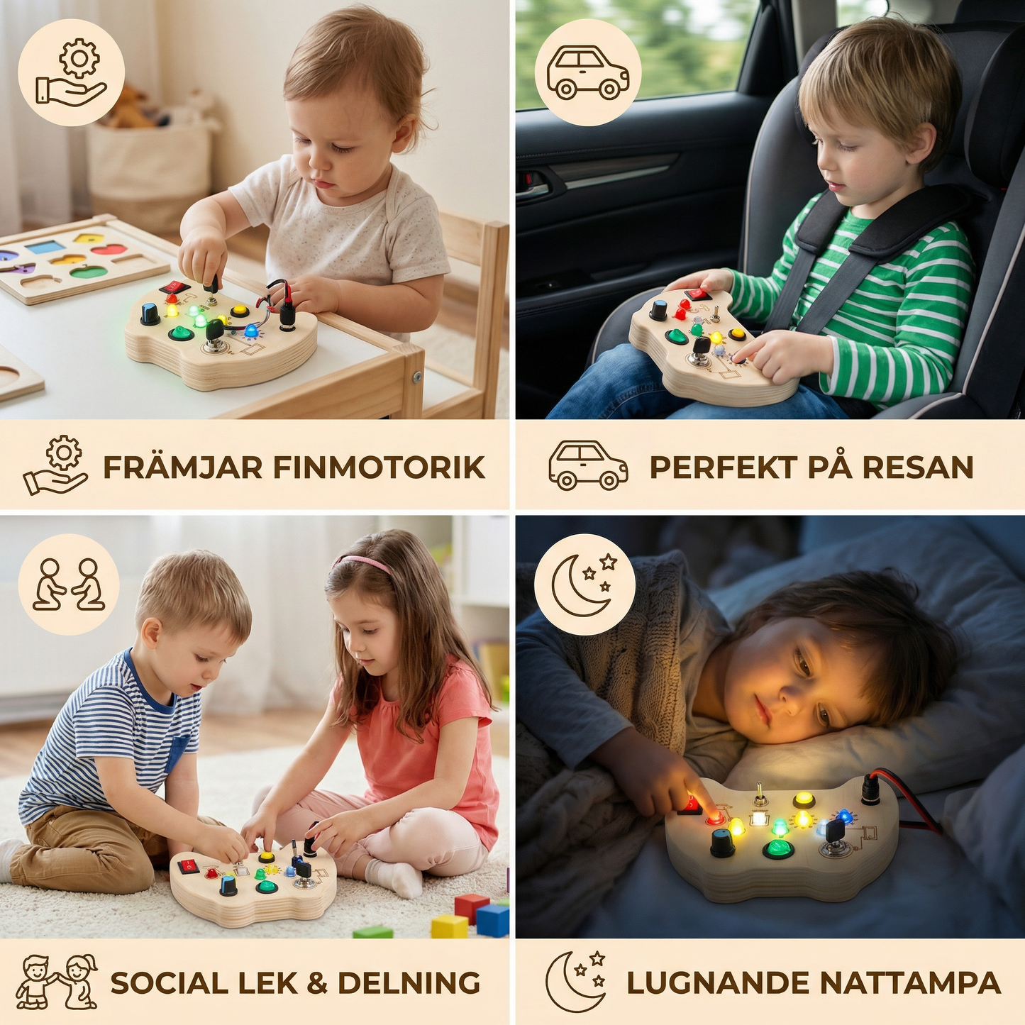 LED Controller Busy Board i Trä – Montessori Leksak för Att Främja Motorik