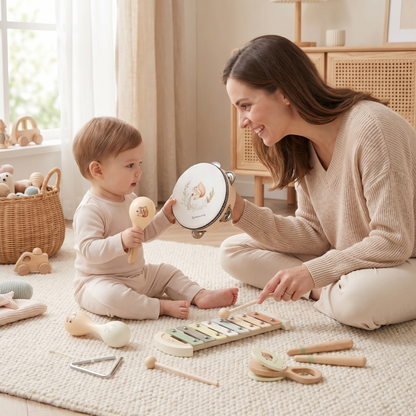 Montessori Trä-Musikinstrument Set för Bebisar – Sensorisk och Musikaliskt Lärande Lek