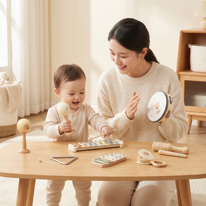 Montessori Trä-Musikinstrument Set för Bebisar – Sensorisk och Musikaliskt Lärande Lek