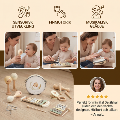 Montessori Trä-Musikinstrument Set för Bebisar – Sensorisk och Musikaliskt Lärande Lek