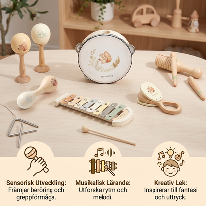 Montessori Trä-Musikinstrument Set för Bebisar – Sensorisk och Musikaliskt Lärande Lek