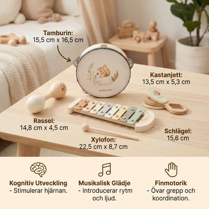 Montessori Trä-Musikinstrument Set för Bebisar – Sensorisk och Musikaliskt Lärande Lek