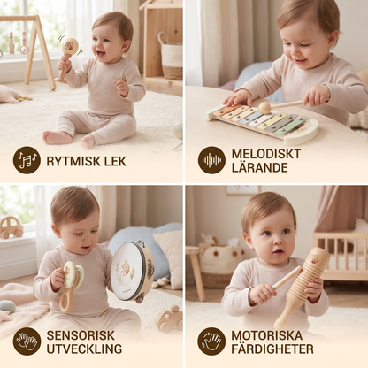 Montessori Trä-Musikinstrument Set för Bebisar – Sensorisk och Musikaliskt Lärande Lek
