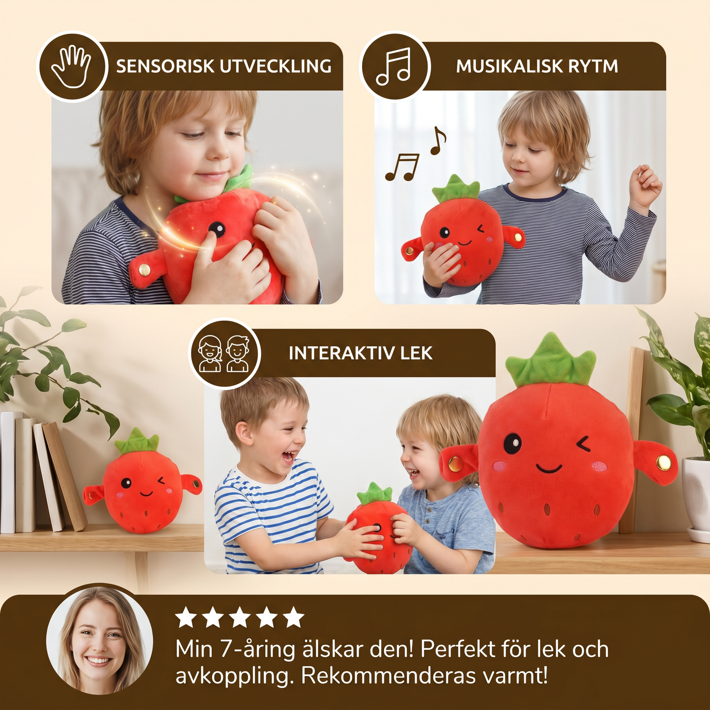 Interaktiv Frukt-Plushleksak för Barn – Sensorisk Musik- och Rytmleksak