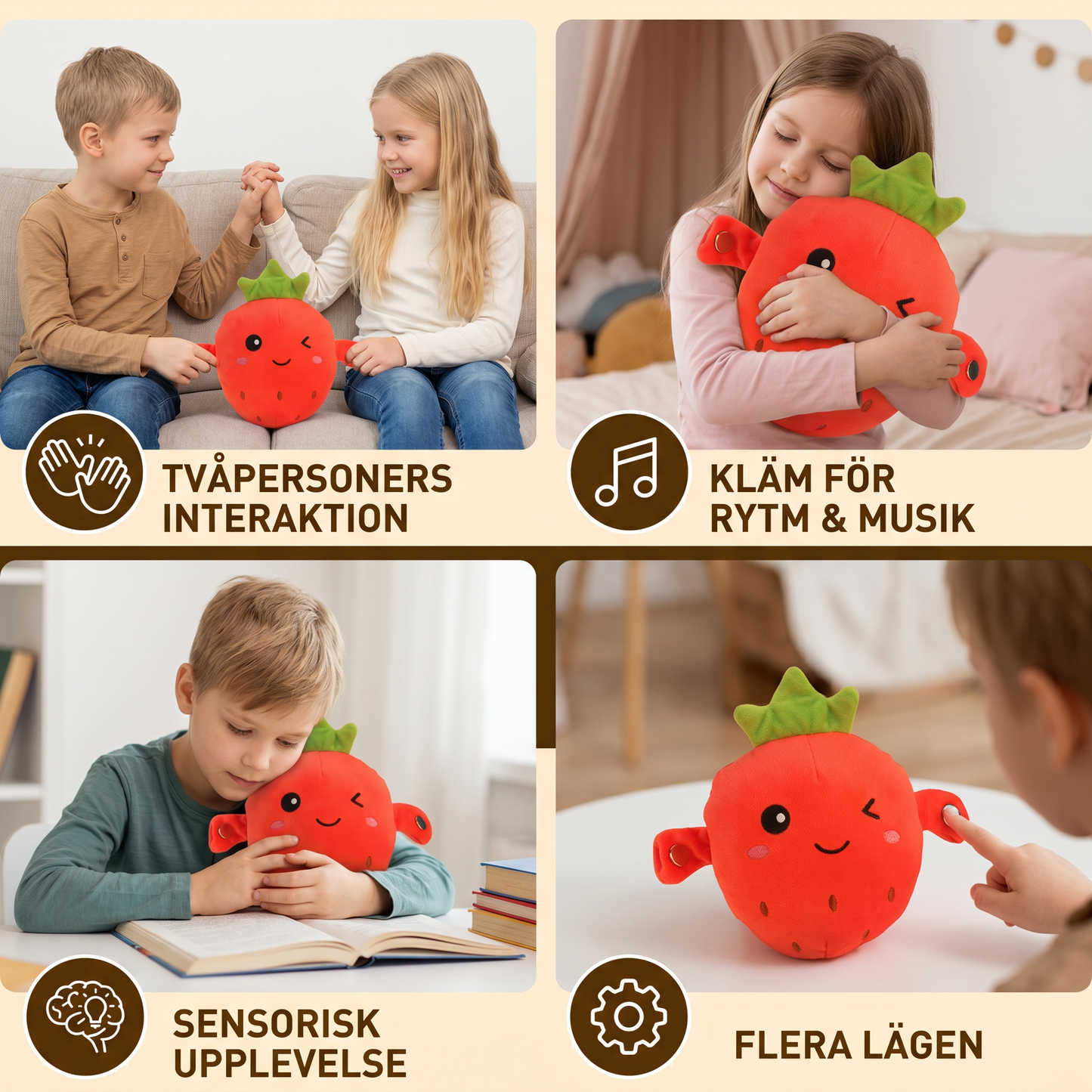 Interaktiv Frukt-Plushleksak för Barn – Sensorisk Musik- och Rytmleksak