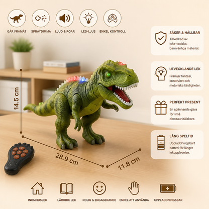 Fjärrstyrd Gående T-Rex – RC-Dinosaurie Med Spraydimma, Ljus Och Ljud