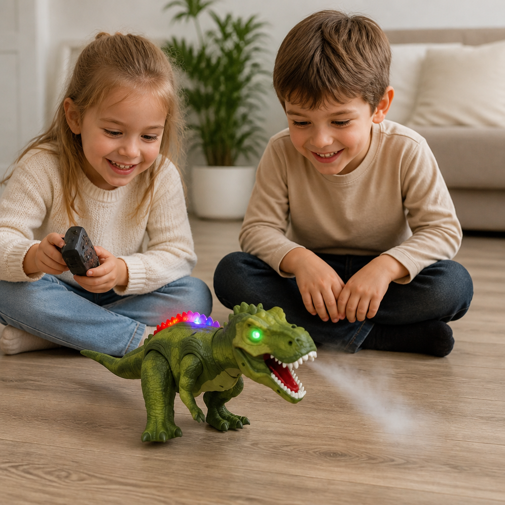 Fjärrstyrd Gående T-Rex – RC-Dinosaurie Med Spraydimma, Ljus Och Ljud