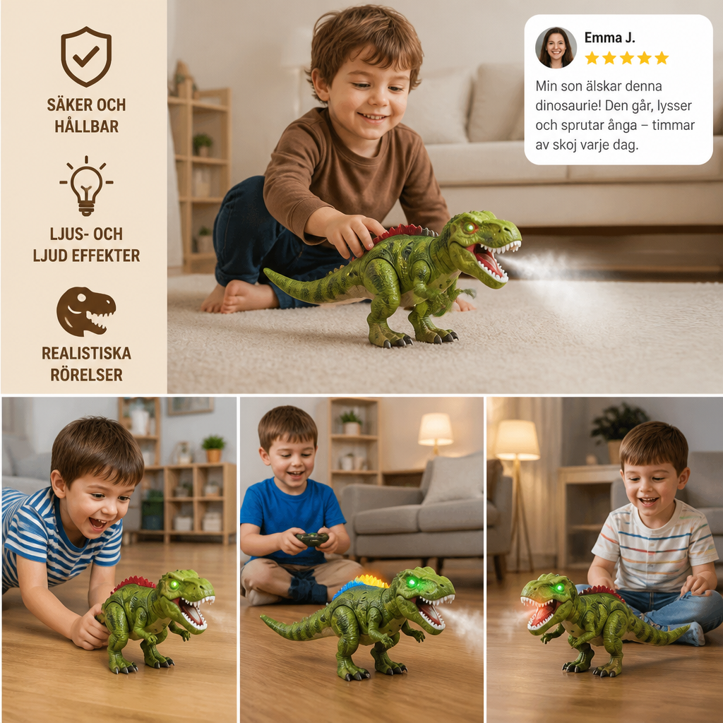 Fjärrstyrd Gående T-Rex – RC-Dinosaurie Med Spraydimma, Ljus Och Ljud