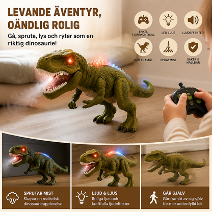 Fjärrstyrd Gående T-Rex – RC-Dinosaurie Med Spraydimma, Ljus Och Ljud