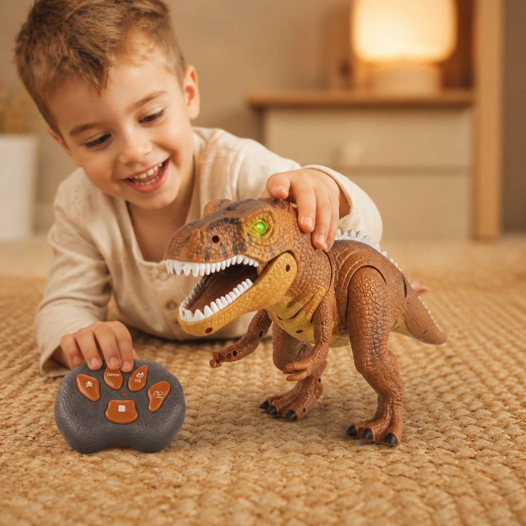 Fjärrstyrd Gående T-Rex – RC-Dinosaurie Med Spraydimma, Ljus Och Ljud