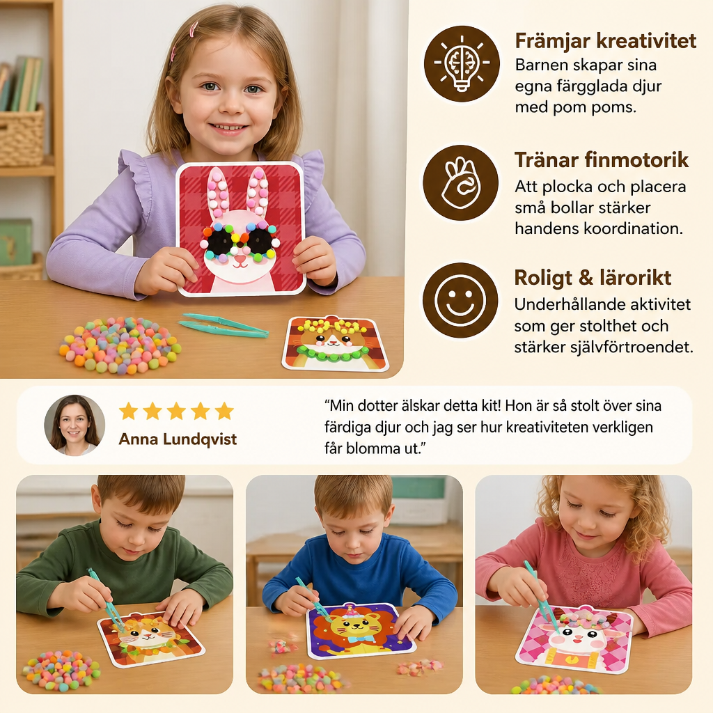 Fluffigt pyssel- och målarset med pompomdjur