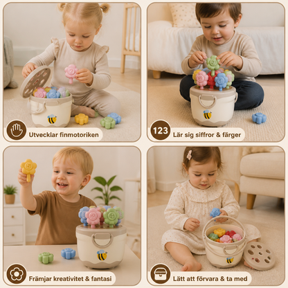 Montessori-Lärspel Med Blomkruka För Att Matcha Färger Och Siffror