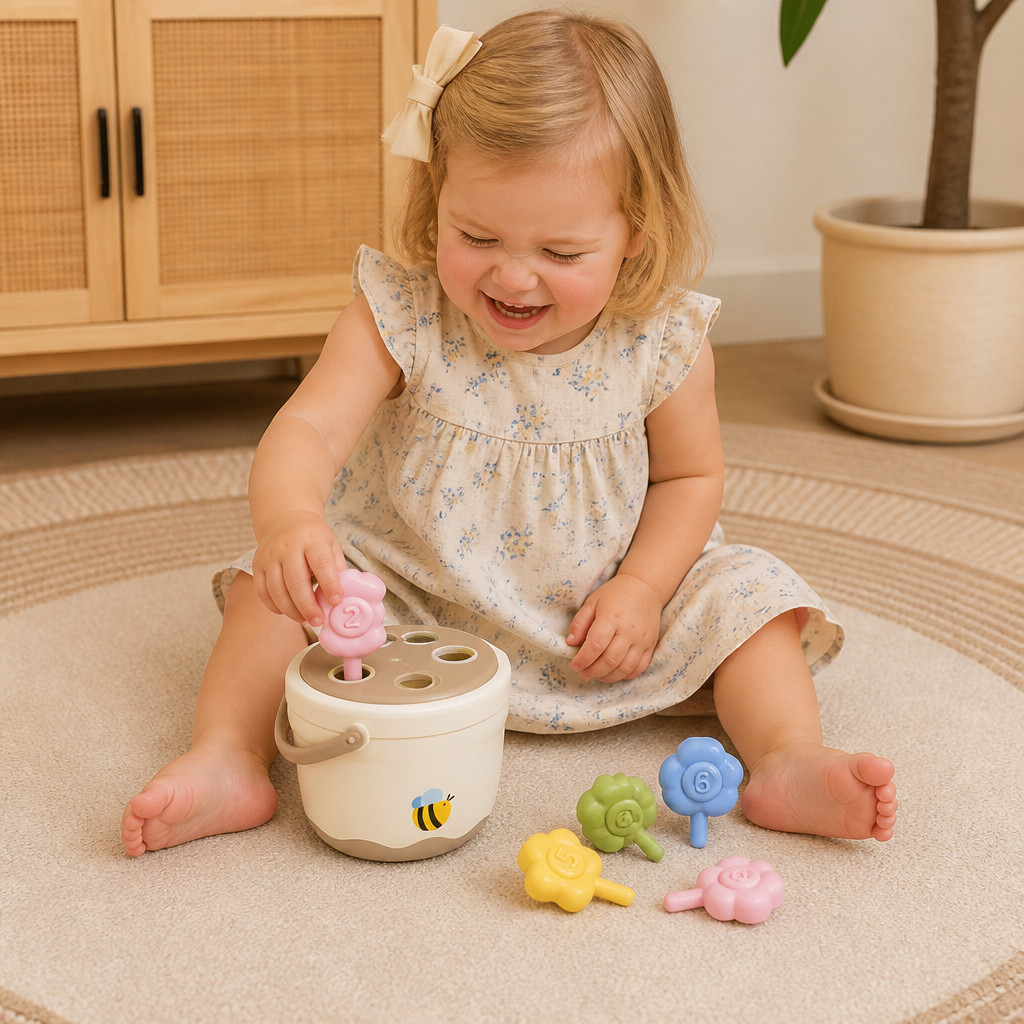 Montessori-Lärspel Med Blomkruka För Att Matcha Färger Och Siffror