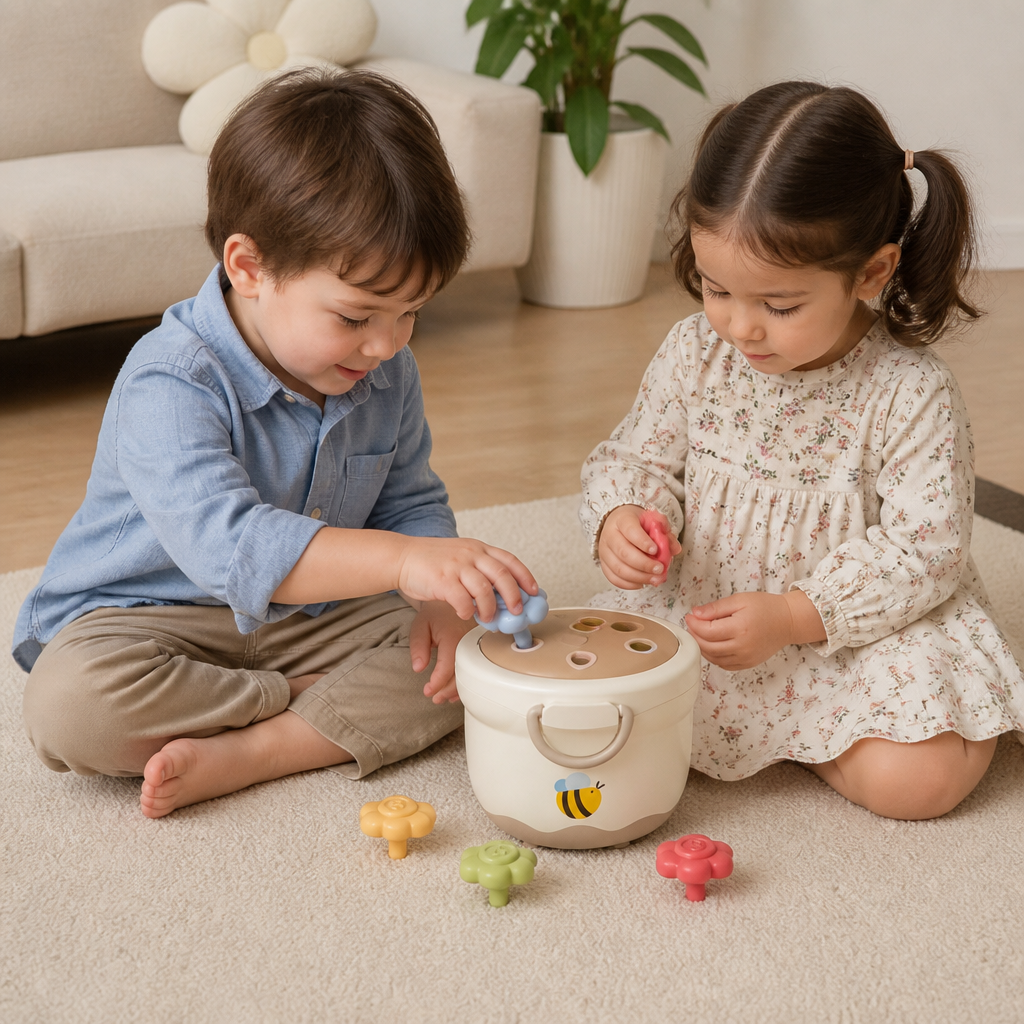Montessori-Lärspel Med Blomkruka För Att Matcha Färger Och Siffror