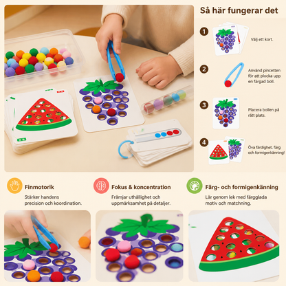 Montessorispel med pompombollar för färger, siffror och finmotorik