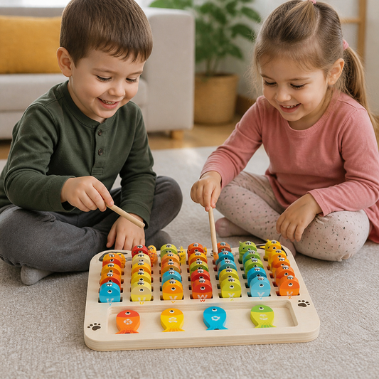 Magnetiskt Fiskespel i Trä – Pedagogisk Leksak för Alfabet, Matematik och Finmotorik för Barn