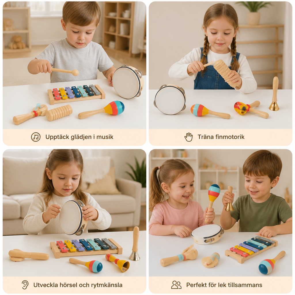 Musikinstrumentset i trä – Montessori-slagverksleksaker för barn för att lära sig rytm