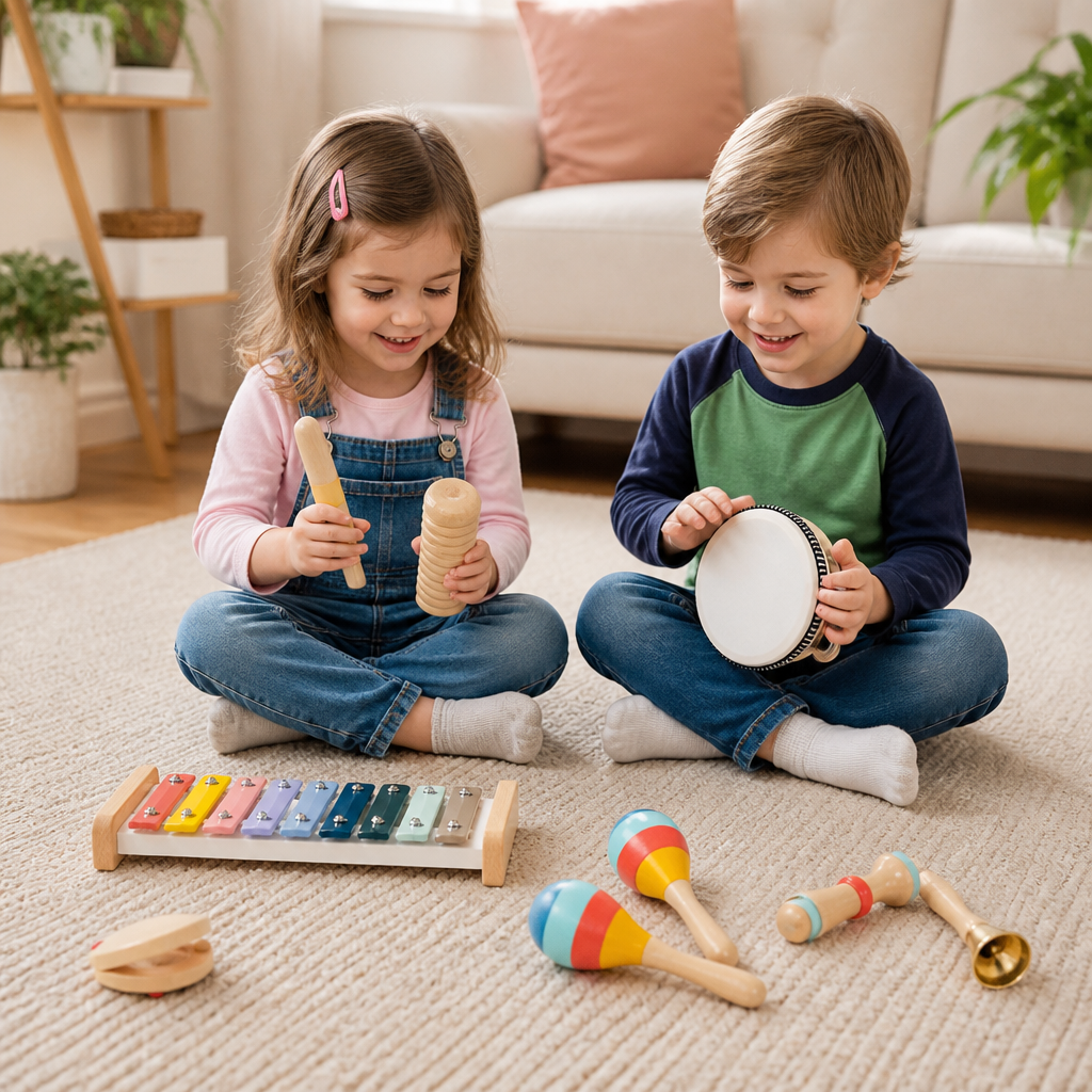 Musikinstrumentset i trä – Montessori-slagverksleksaker för barn för att lära sig rytm