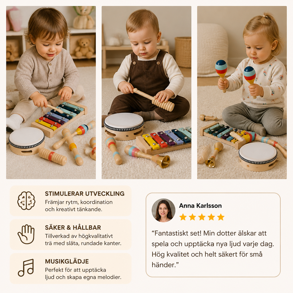 Musikinstrumentset i trä – Montessori-slagverksleksaker för barn för att lära sig rytm