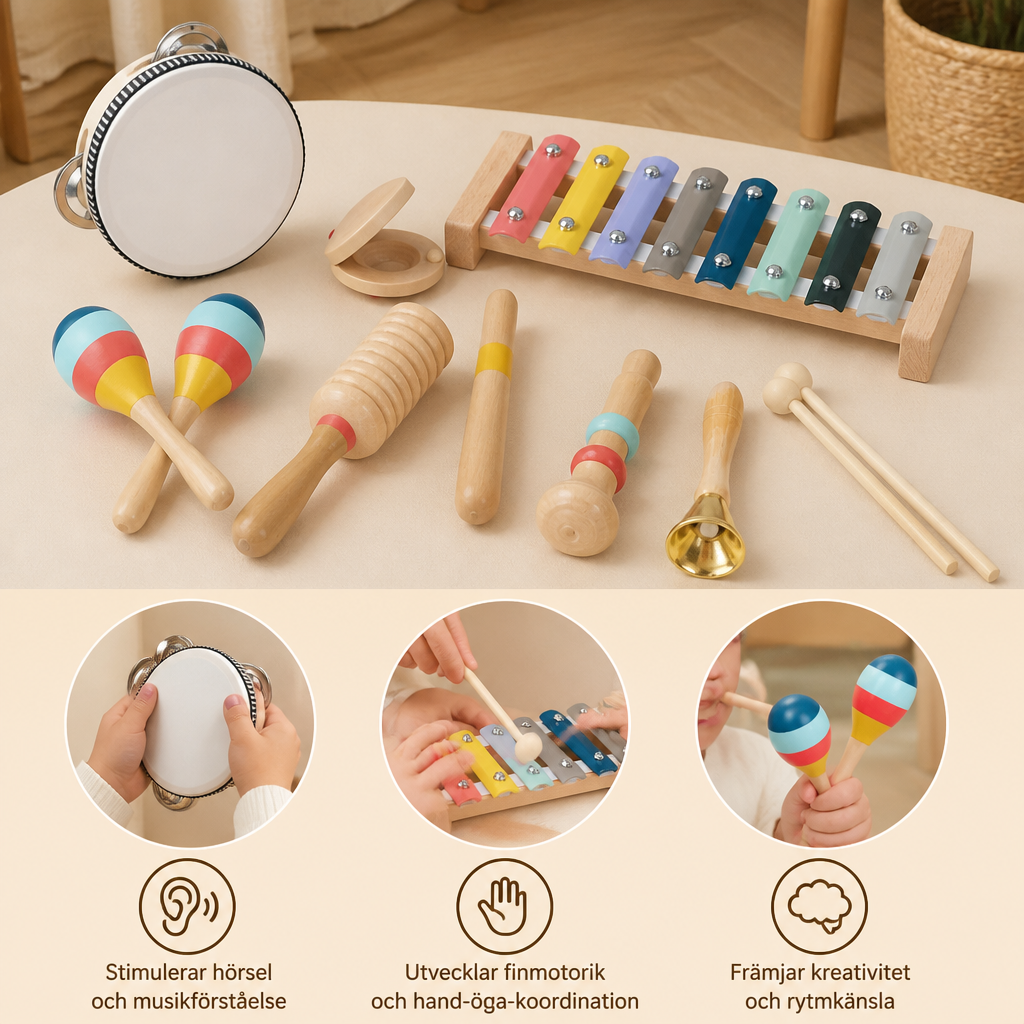 Musikinstrumentset i trä – Montessori-slagverksleksaker för barn för att lära sig rytm