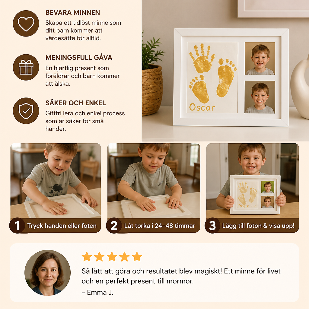 DIY-kit för barn med minnesram för handavtryck – handavtryck och fotovisning