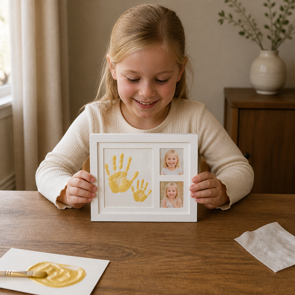 DIY-kit för barn med minnesram för handavtryck – handavtryck och fotovisning