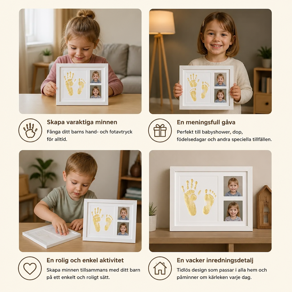 DIY-kit för barn med minnesram för handavtryck – handavtryck och fotovisning