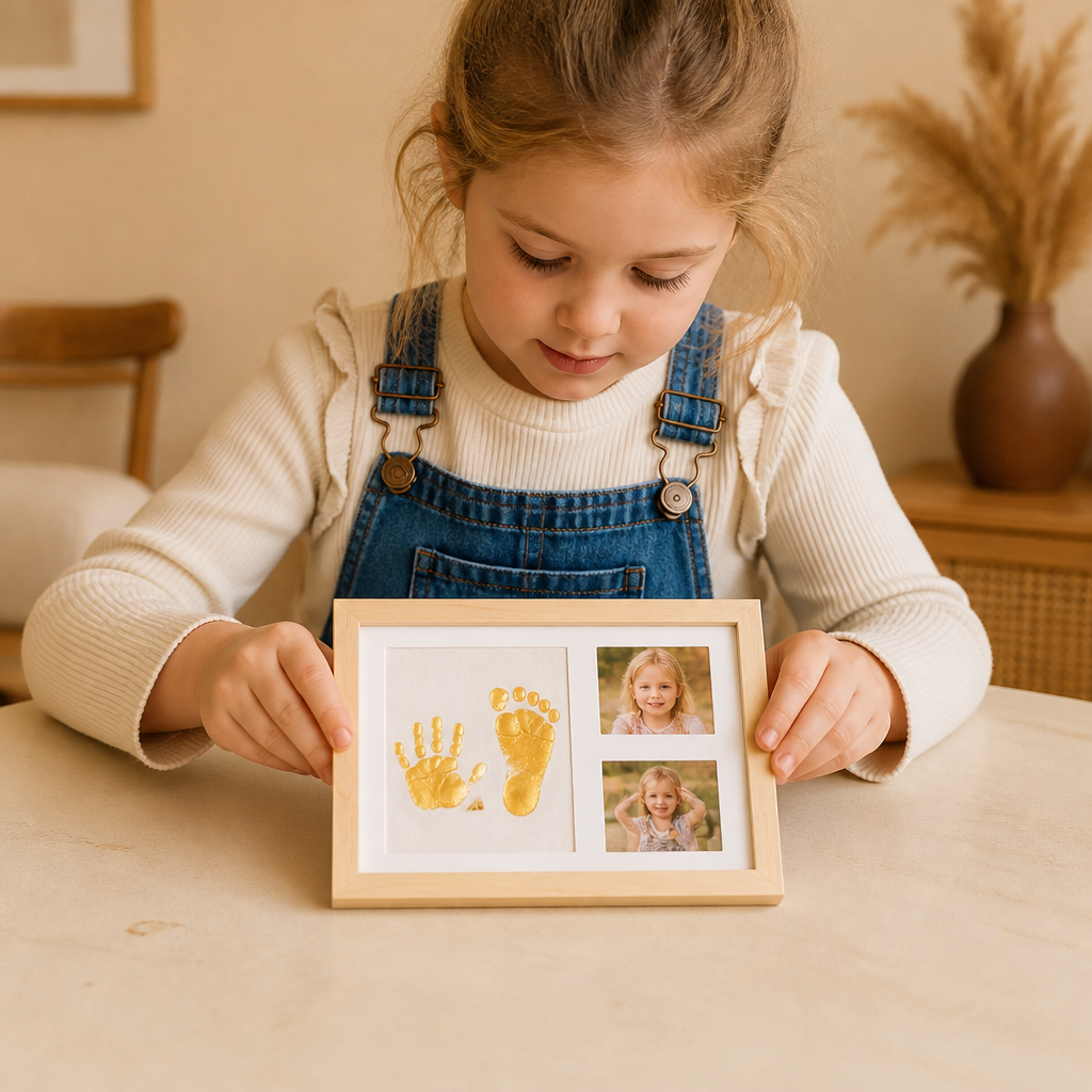 DIY-kit för barn med minnesram för handavtryck – handavtryck och fotovisning