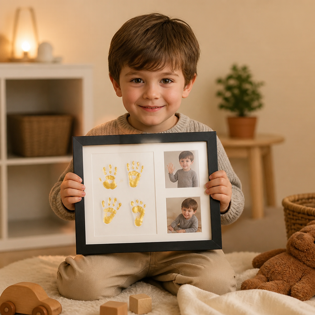 DIY-kit för barn med minnesram för handavtryck – handavtryck och fotovisning