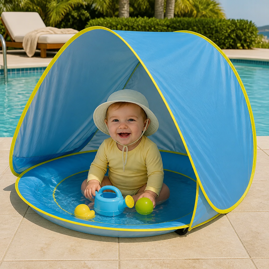 Pop-Up Baby Beach Tent med Inbyggd Pool och UV-Skydd – Bärbart Solskydd för Barn