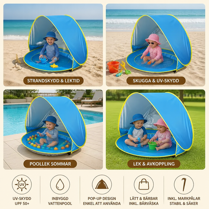 Pop-Up Baby Beach Tent med Inbyggd Pool och UV-Skydd – Bärbart Solskydd för Barn