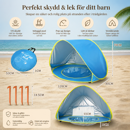 Pop-Up Baby Beach Tent med Inbyggd Pool och UV-Skydd – Bärbart Solskydd för Barn