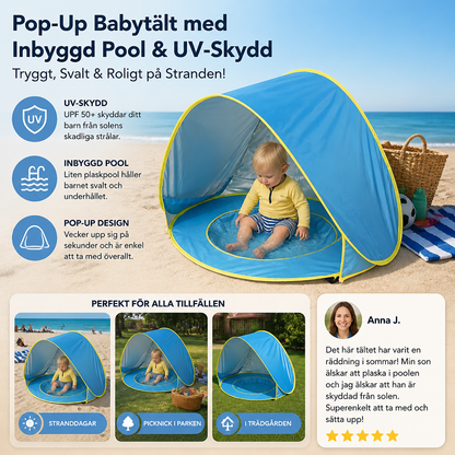 Pop-Up Baby Beach Tent med Inbyggd Pool och UV-Skydd – Bärbart Solskydd för Barn