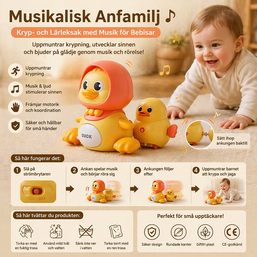 Musikalisk Anfamilj – Kryp- och Lärleksak med Musik för Bebisar