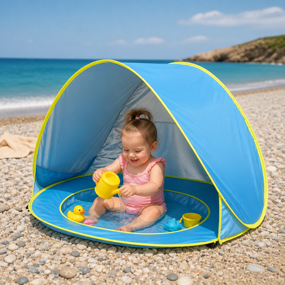 Pop-Up Baby Beach Tent med Inbyggd Pool och UV-Skydd – Bärbart Solskydd för Barn