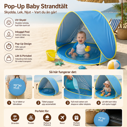 Pop-Up Baby Beach Tent med Inbyggd Pool och UV-Skydd – Bärbart Solskydd för Barn